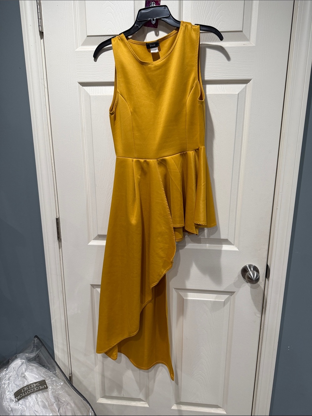 Asymmetric Ruffle Dress in Mustard Yellow